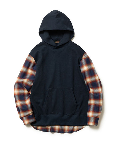 MR.OLIVE/URAKE & OMBRE CHECK / HYBRID HOODY ミスターオリーブ/裏毛&オンブレチェック / ハイブリットフーディー
